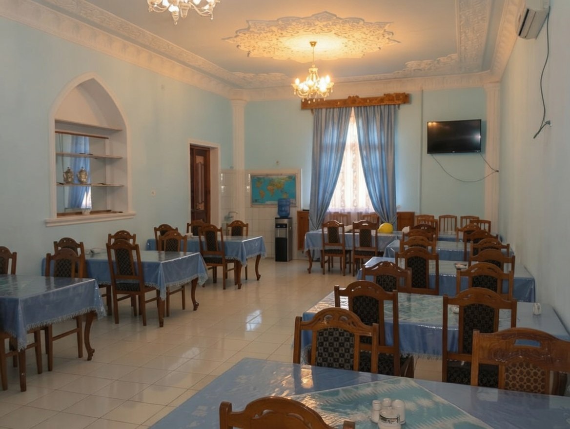 Breakfast dining hall with spacious seating and calm interior tones