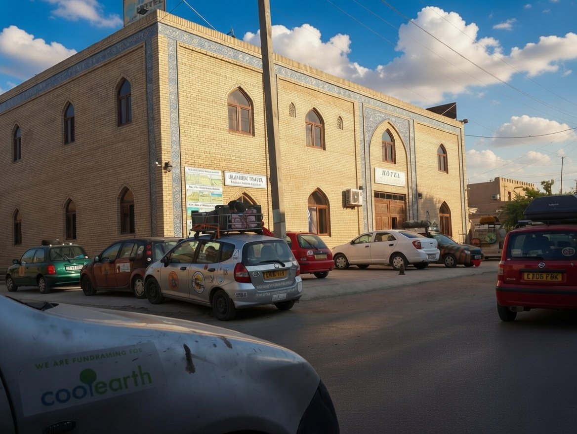 Front facade of Islambek Hotel with traditional Khorezm brickwork